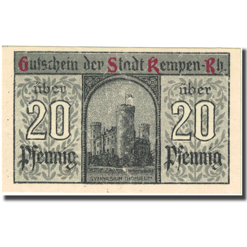 Banconote, Germania, Kempen, 20 Pfennig, château, 1920 white SPL Mehl 689.1