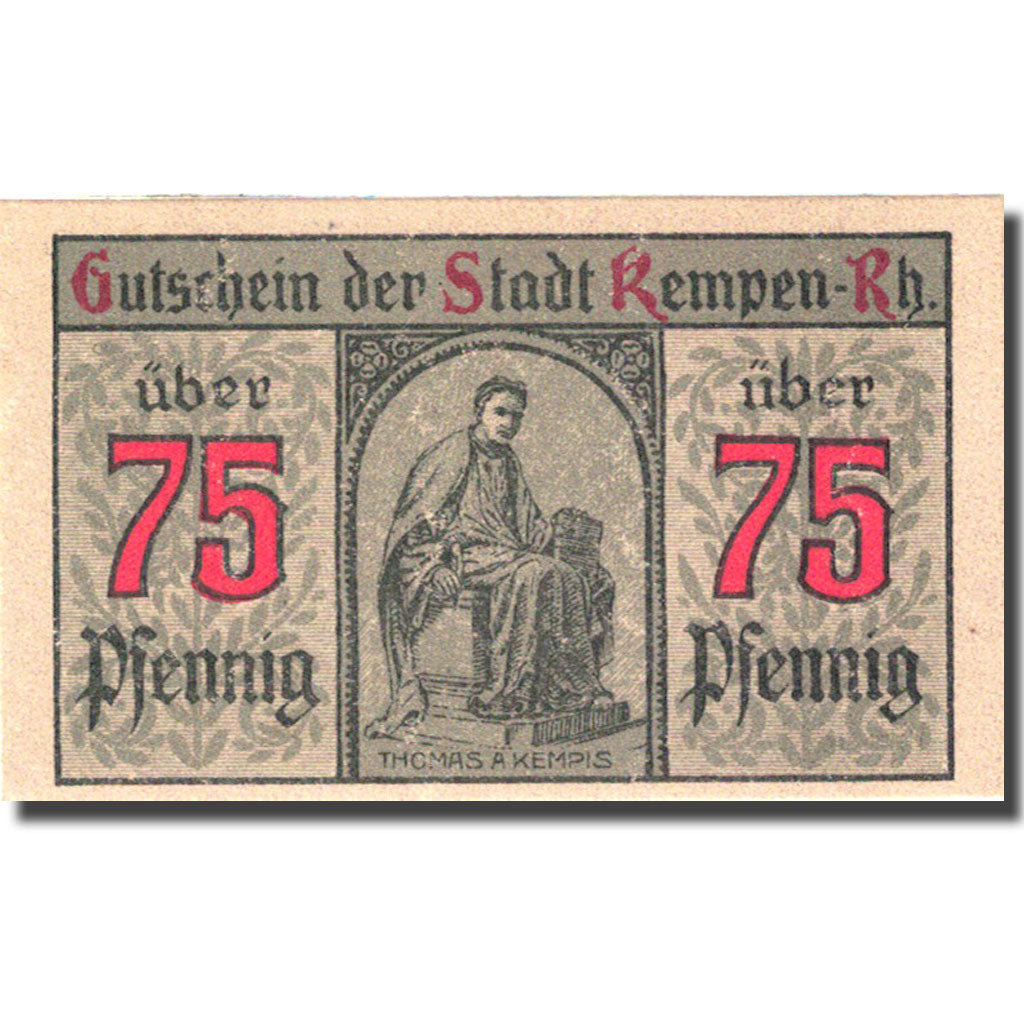 Biljet, Duitsland, Kempen, 75 Pfennig, personnage 1, 1920 purple SPL Mehl 689.1