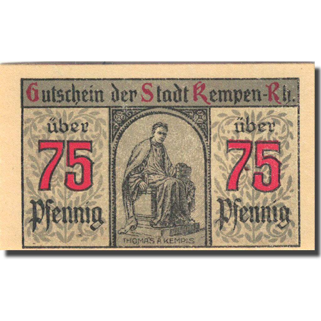 Billet, Allemagne, Kempen, 75 Pfennig, personnage 2, 1920 orange SPL Mehl 689.1