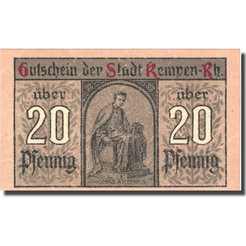 Banknote, Germany, Kempen, 20 Pfennig personnage 1, 1920 pink UNC(63) Mehl 689.1