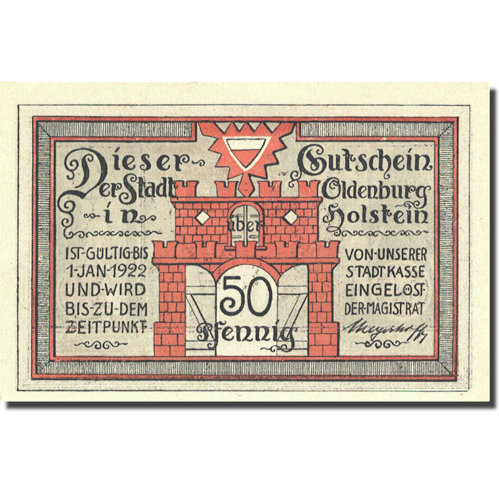 Banknote, Germany, Oldenburg, 50 Pfennig, Eglise 1922-01-01 UNC(63) Mehl 1015.4