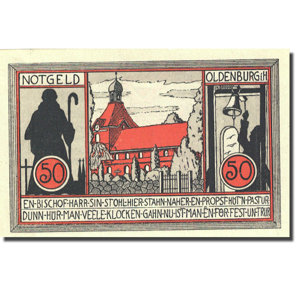 Banknote, Germany, Oldenburg, 50 Pfennig, Eglise 1922-01-01 UNC(63) Mehl 1015.4