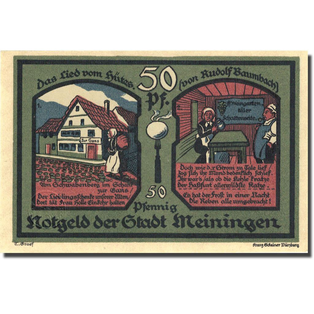 Billet, Allemagne, Meiningen, 50 Pfennig, personnage 1921-06-11 SPL Mehl 877.1