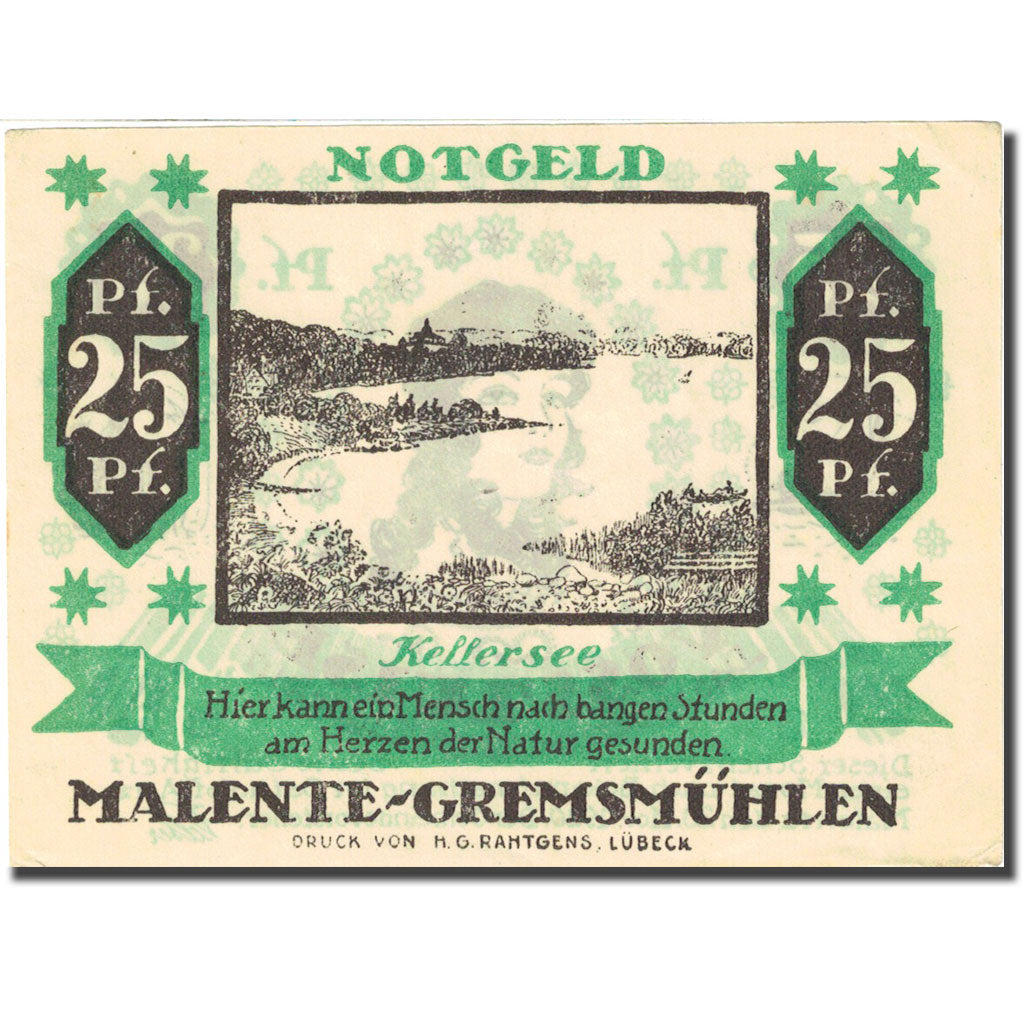 Banknote, Germany, Malente-Gremsmühlen, 25 Pfennig, paysage UNC(63) Mehl 864.1