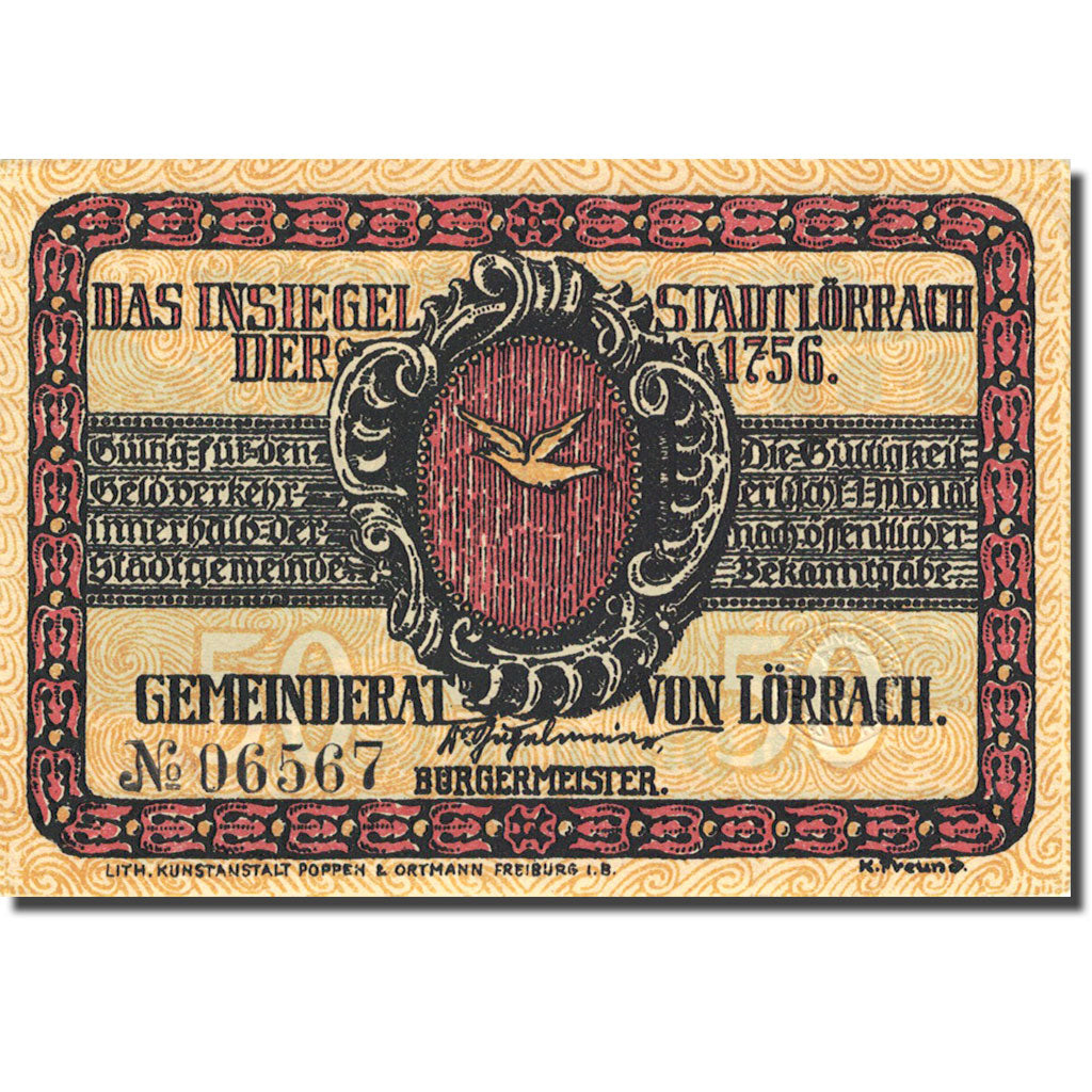 Billet, Allemagne, Lörrach, 50 Pfennig, personnage 1, 1922, SPL, Mehl:813.1