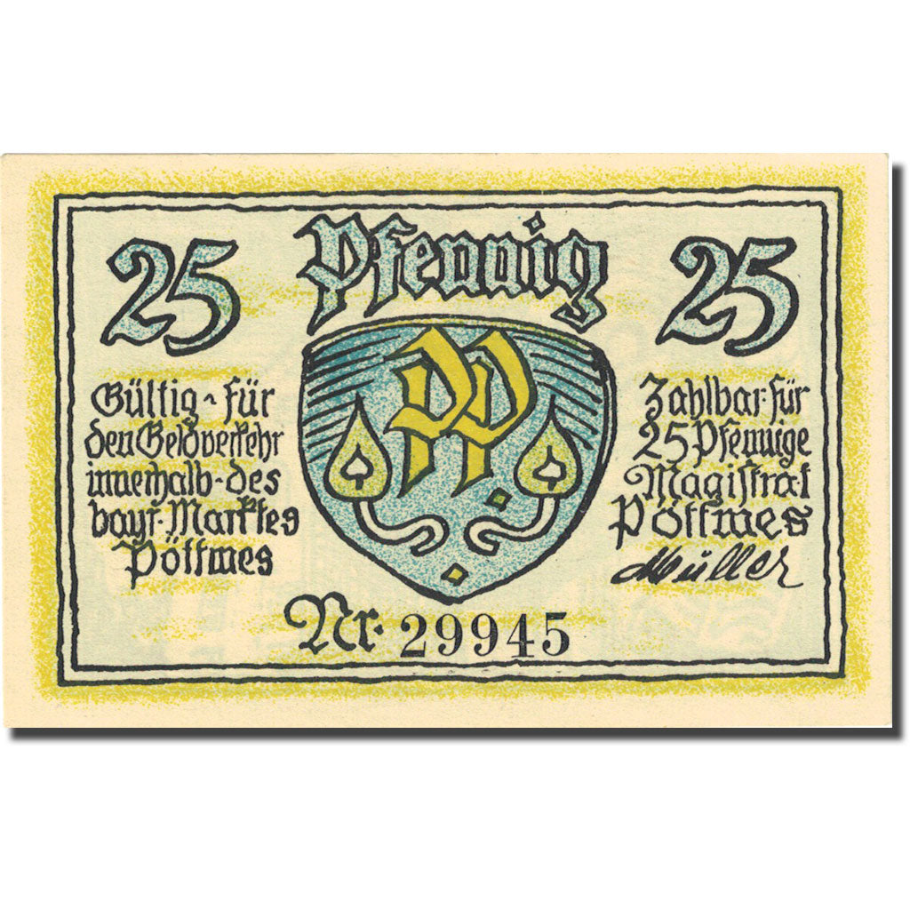 Banknote, Germany, Pöttmes, 25 Pfennig, Eglise, 1921, UNC(63), Mehl:1067.1