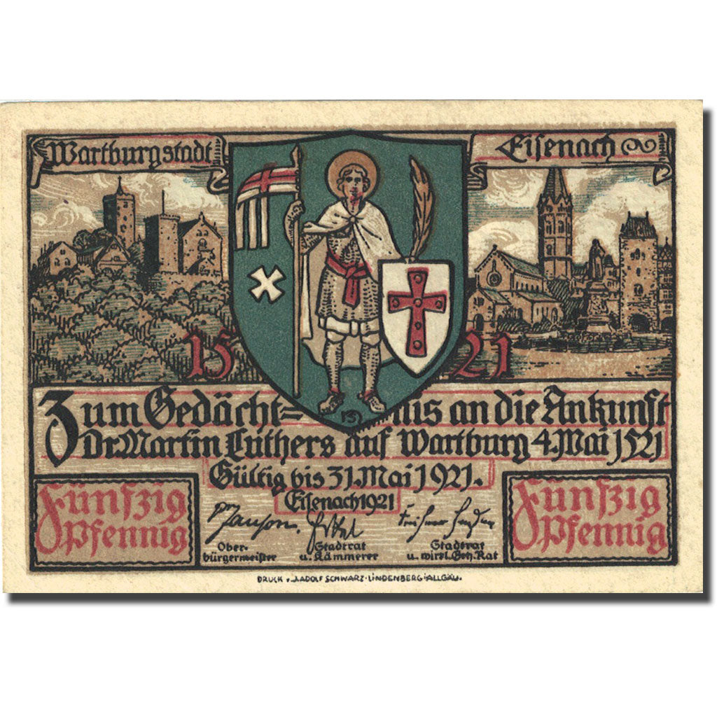Banknote, Germany, Eisenach, 50 Pfennig, Abbaye 1921-05-31, UNC(63) Mehl 320.2a