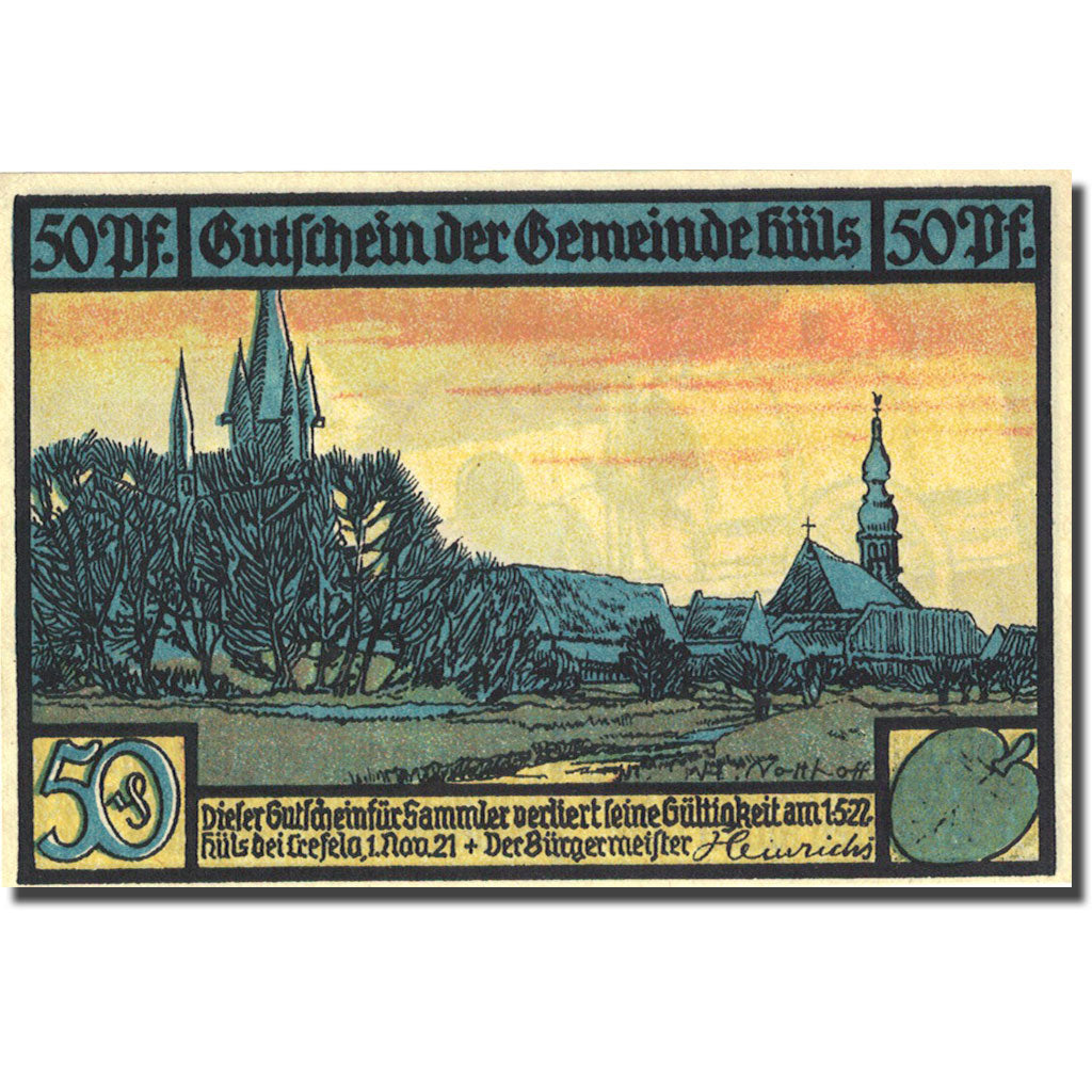 Banknote, Germany, Hüls, 50 Pfennig, ferme 1921-11-01 UNC(63) Mehl 635.1
