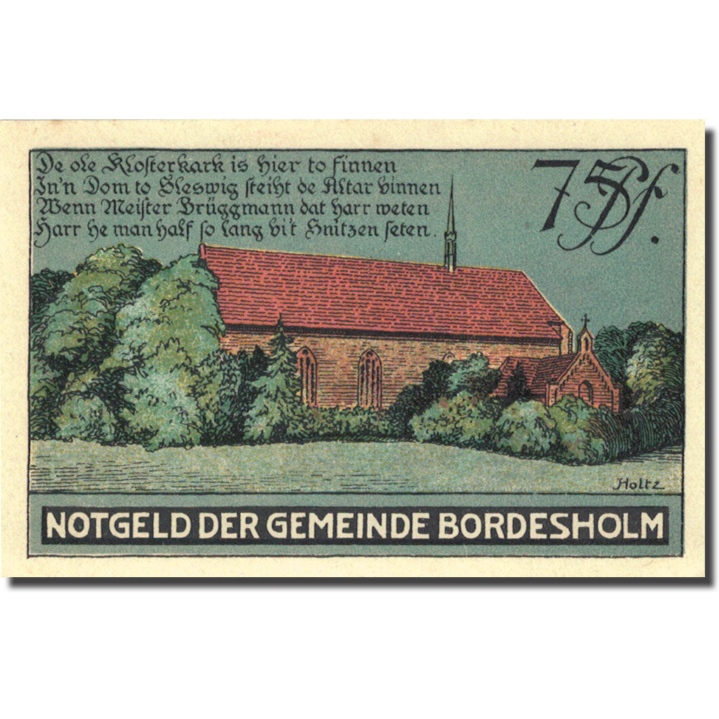 Billet, Allemagne, Bordesholm, 75 Pfennig, Eglise, 1921-12-31, SPL Mehl 144.2