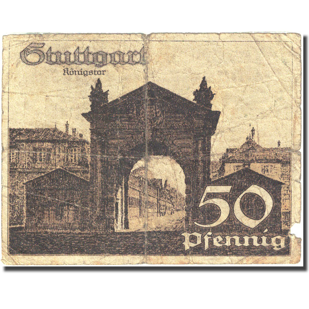 Banknote, Germany, Stuttgart, 50 Pfennig, Monument 1921 VF(20-25) Mehl 1289.1