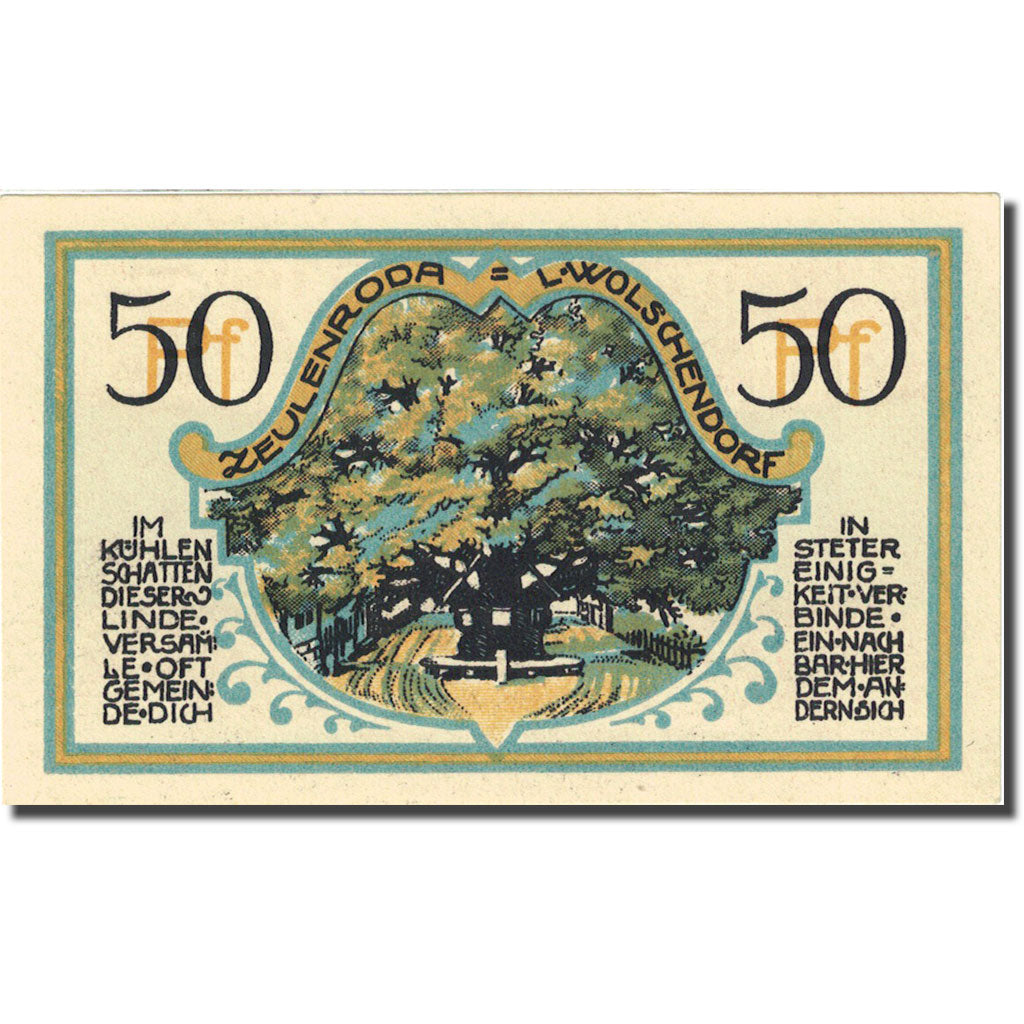 Billet, Allemagne, Zeulenroda, 50 Pfennig, arbre, 1921-11-01, SPL Mehl 1470.1
