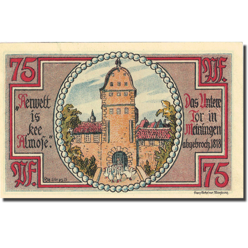 Banknote, Germany, Meiningen, 75 Pfennig, ferme 1921-06-21 UNC(63) Mehl 877.2
