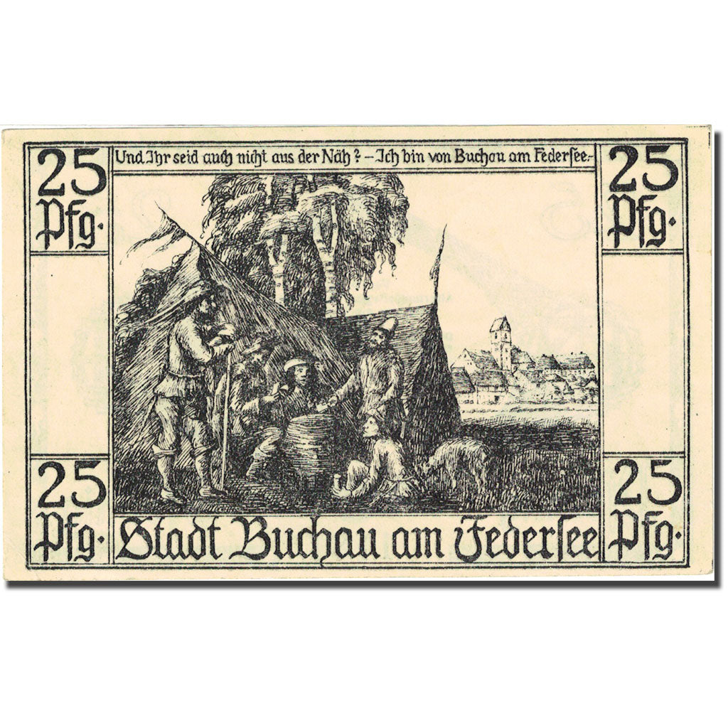 Biljet, Duitsland, Buchau am Federsee 25 Pfennig, personnage 1921 SUP Mehl 197.1