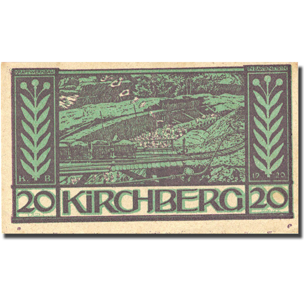 Banconote, Austria, Kirchberg, 20 Heller, train, 1920, SPL