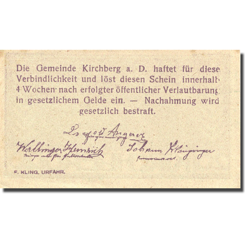 Banconote, Austria, Kirchberg, 20 Heller, train, 1920, SPL