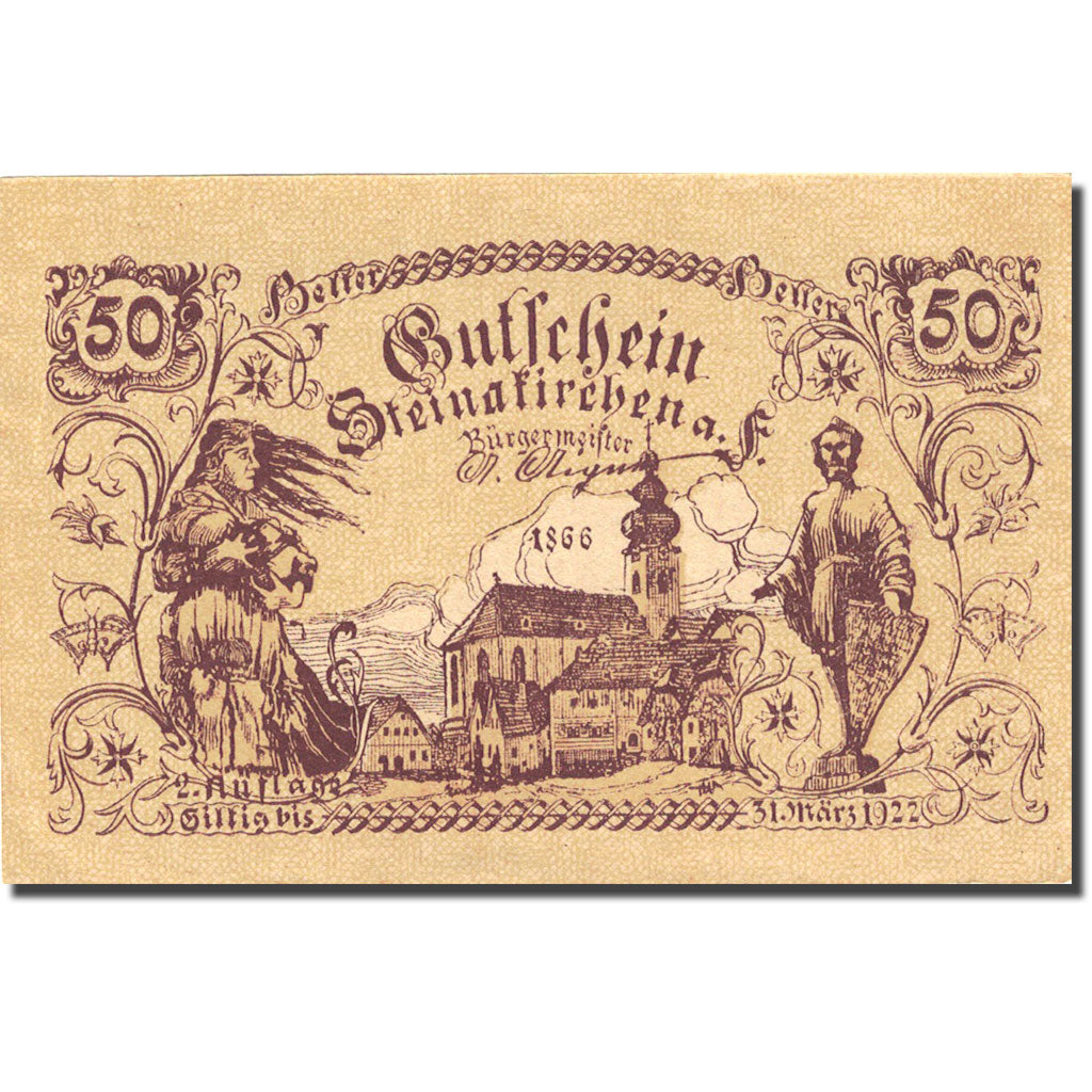 Banknote, Austria, Steinakirchen am Forst, 50 Heller, village 1922-03-31 UNC(63)
