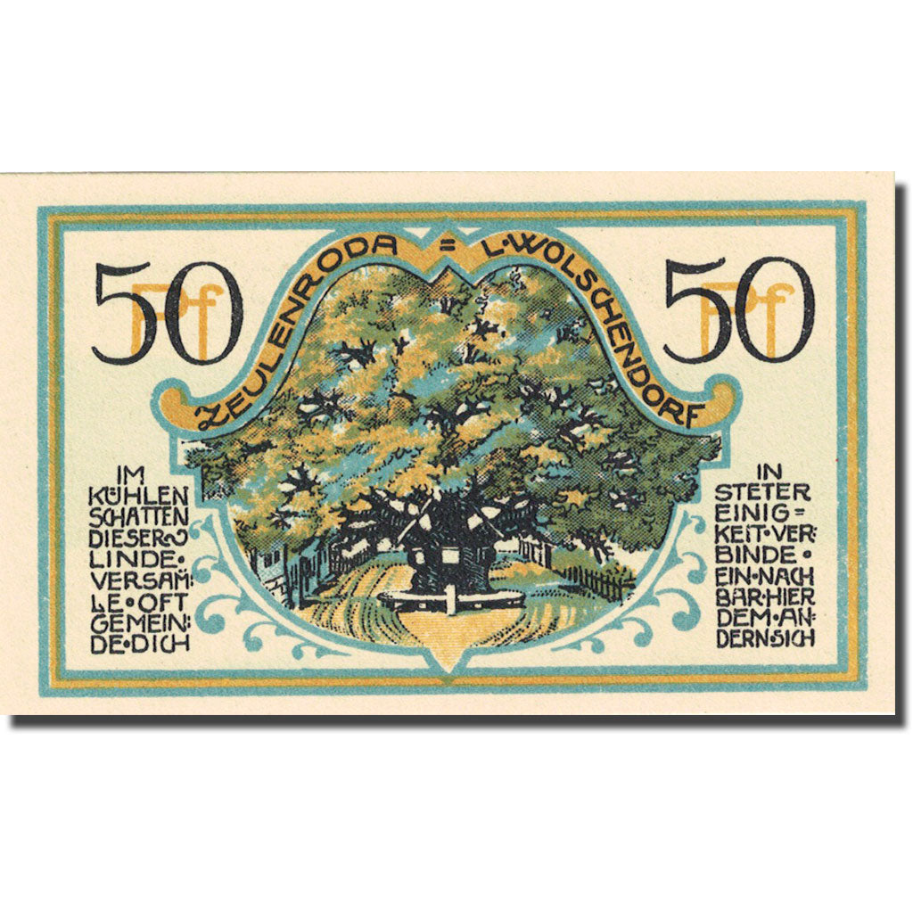 Banknote, Germany, Zeulenroda, 50 Pfennig, arbre, 1921, UNC(63) Mehl 1470.2