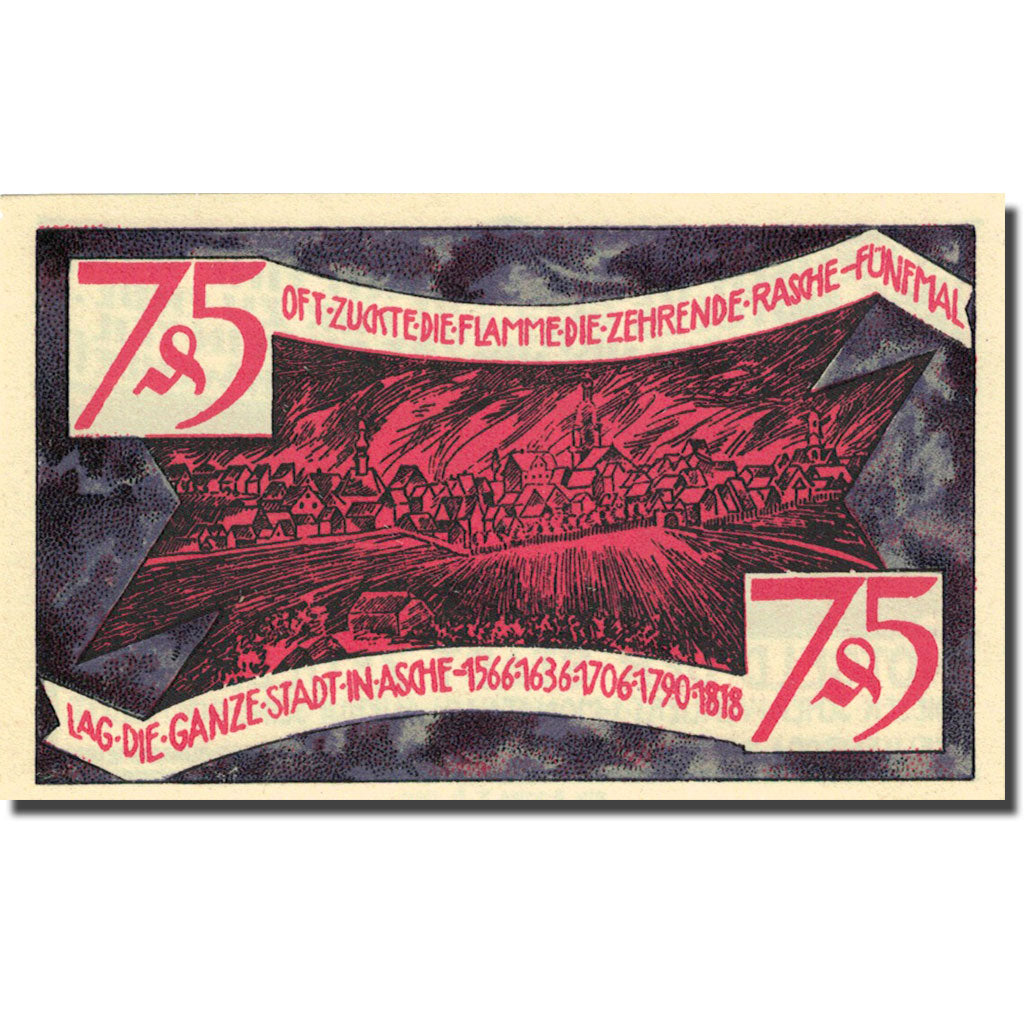 Banknote, Germany, Zeulenroda, 75 Pfennig, Incendie, 1921, UNC(63) Mehl 1470.2