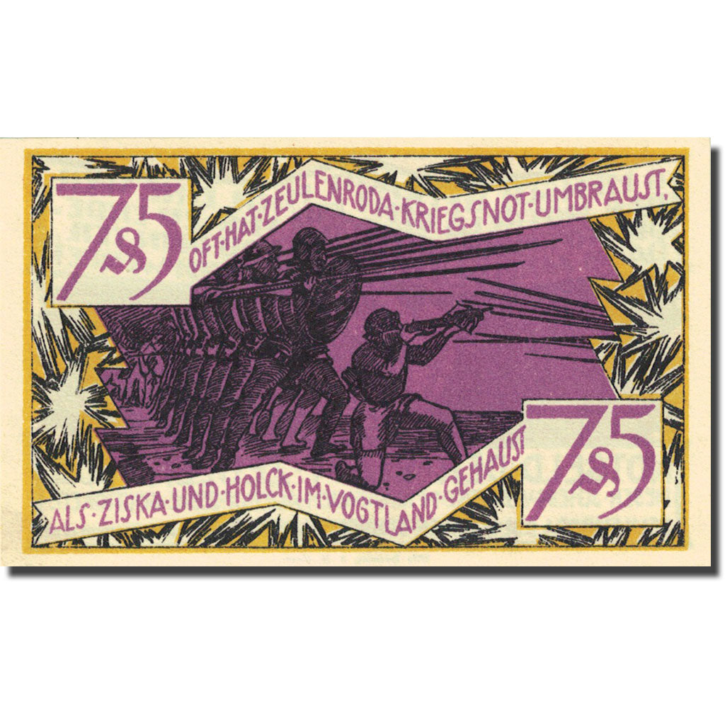 Banknote, Germany, Zeulenroda, 75 Pfennig, personnage, 1921 UNC(63) Mehl 1470.2