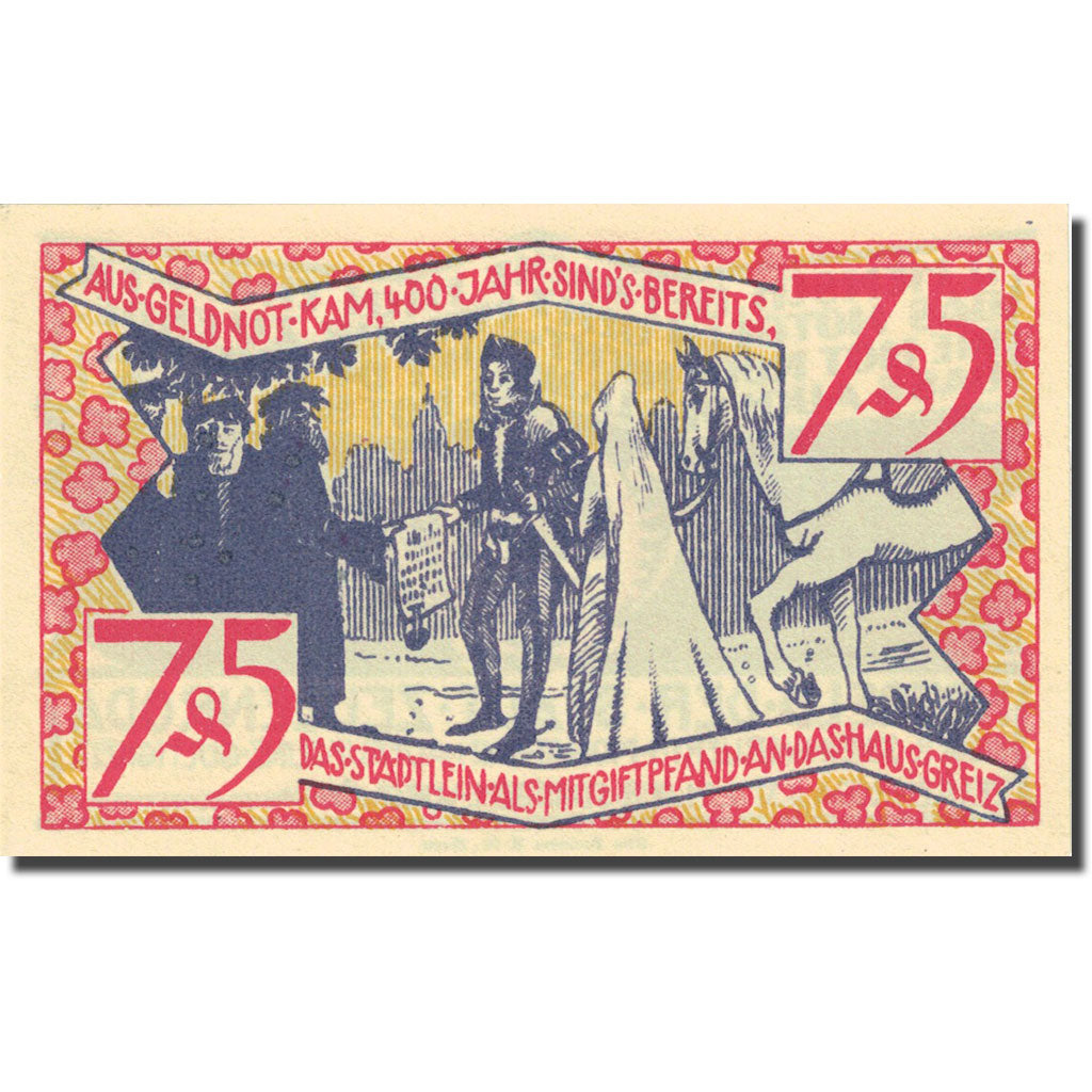 Banconote, Germania, Zeulenroda, 75 Pfennig, personnage 1, 1921 SPL Mehl 1470.2