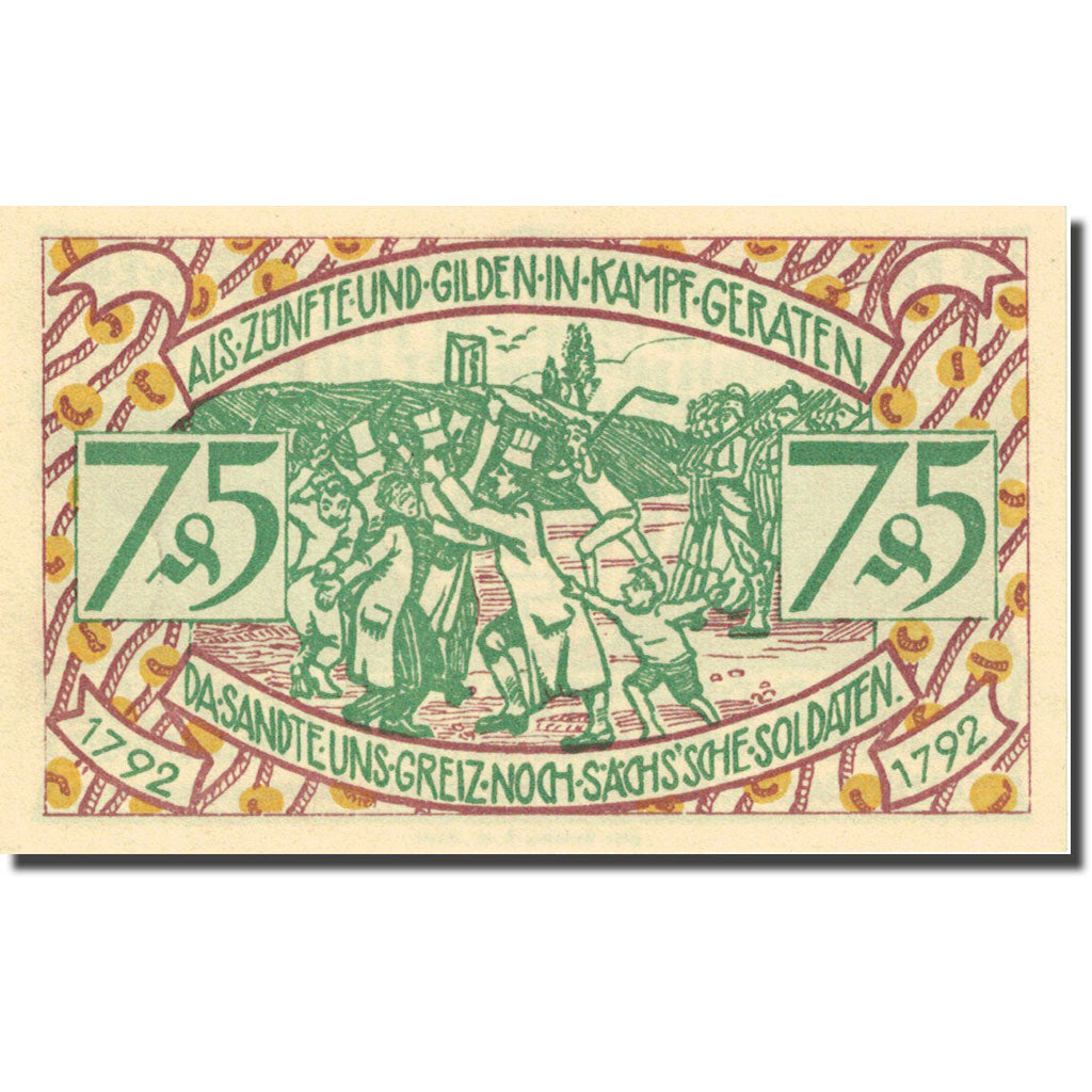 Banknote, Germany, Zeulenroda 75 Pfennig, personnage 2, 1921 UNC(63) Mehl 1470.2
