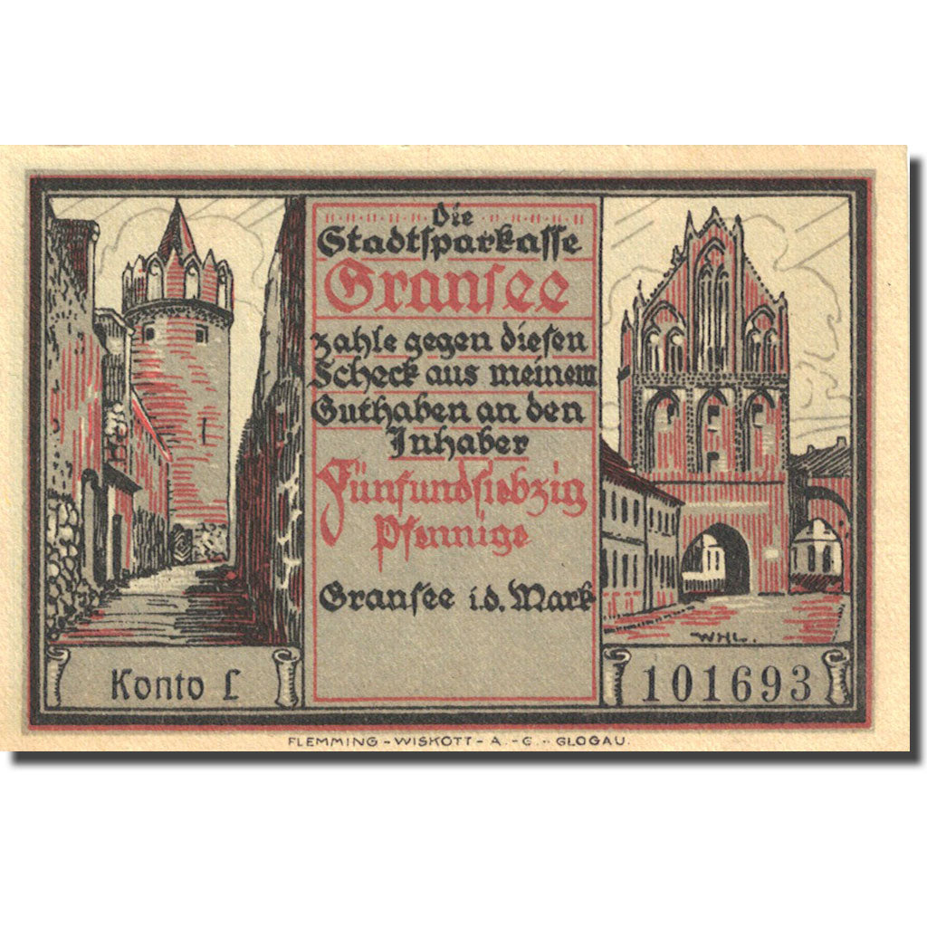 Banknote, Germany, Gransee, 75 Pfennig, personnage 2, 1920, UNC(63), Mehl:465.1a