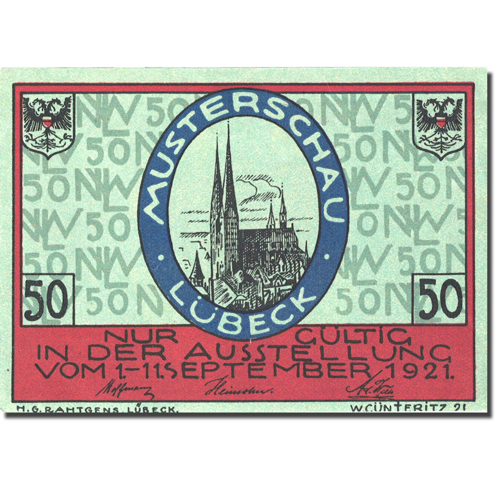 Banconote, Germania, Lübeck, 50 Pfennig, Blason 1921, 1921-09-11, SPL Mehl 827.1