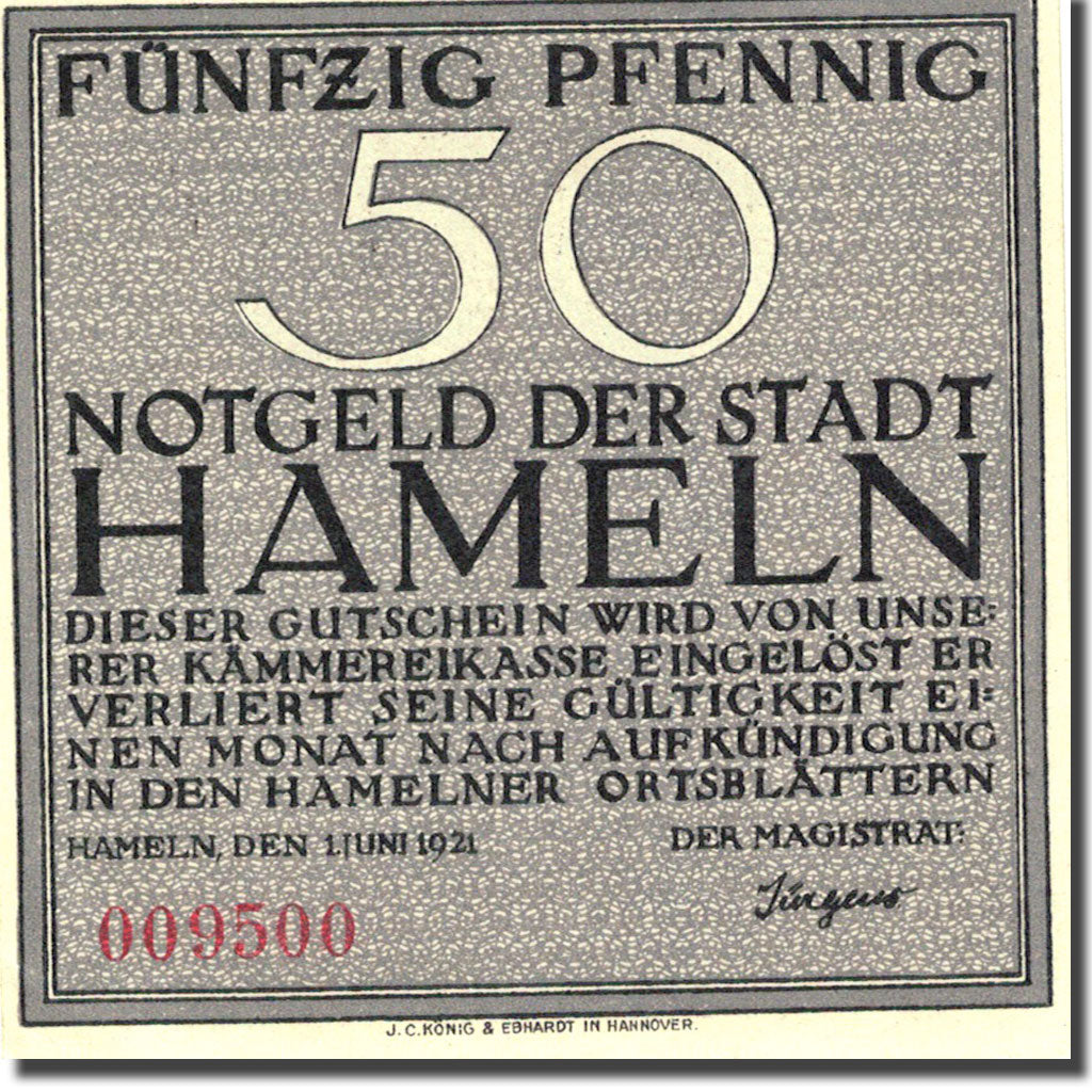 Geldschein, Deutschland, Hameln, 50 Pfennig, personnage 1  grau UNZ- Mehl 566.1a