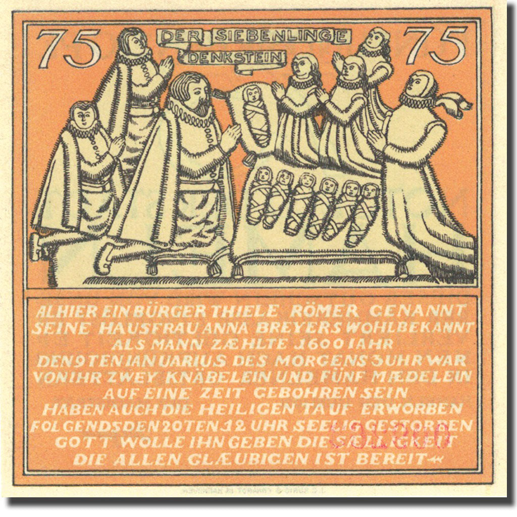 Banknote Germany Hameln 75 Pfennig personnage 2, 1921 orange UNC(63) Mehl 566.1a