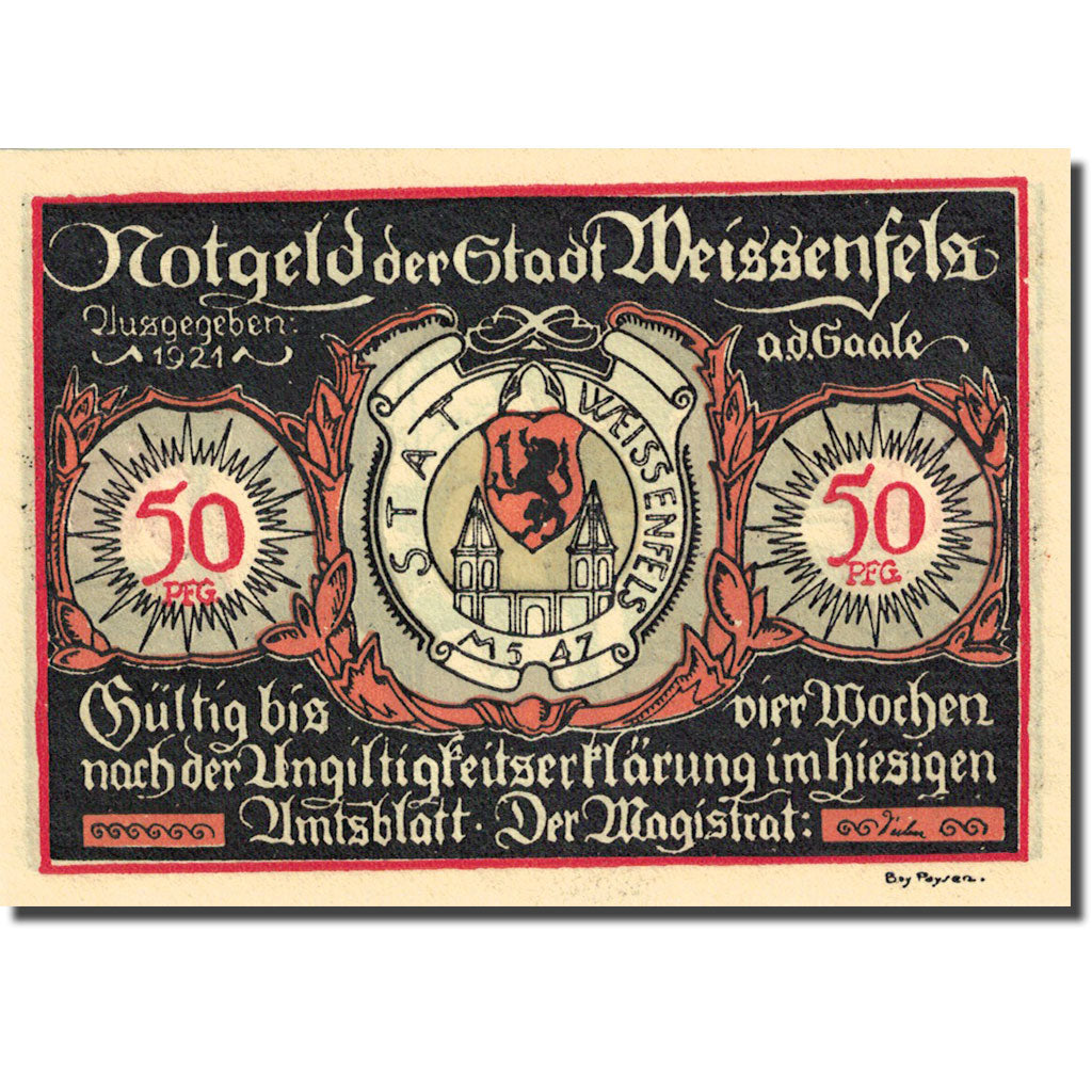 Biljet, Duitsland, Weissenfels, 50 Pfennig, personnage 5, 1921, SPL, Mehl:1403.2