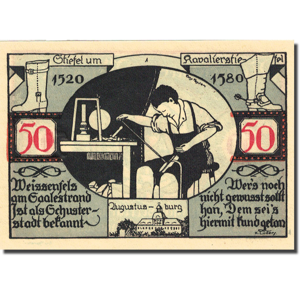 Biljet, Duitsland, Weissenfels, 50 Pfennig, personnage 5, 1921, SPL, Mehl:1403.2