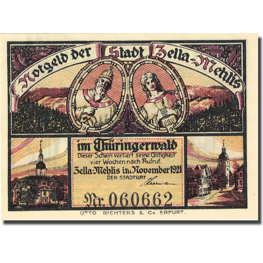 Biljet, Duitsland, Zella-Mehlis, 50 Pfennig, personnage 2, 1921, SPL Mehl 1468.1