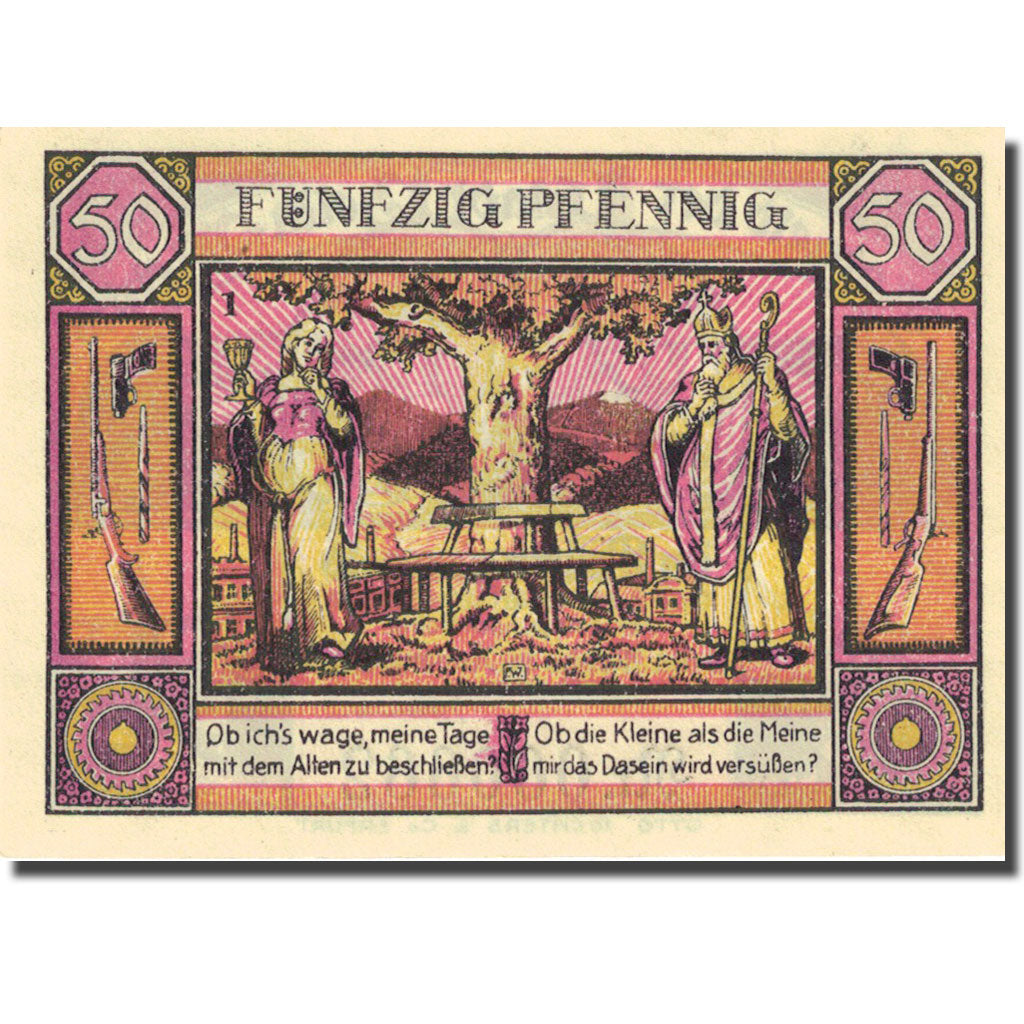 Biljet, Duitsland, Zella-Mehlis, 50 Pfennig, personnage 2, 1921, SPL Mehl 1468.1