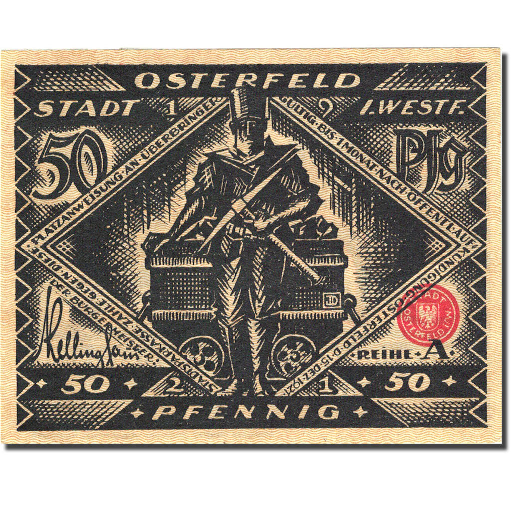 Billet, Allemagne, Osterfeld, 50 Pfennig, personnage, 1921-12-15 SPL Mehl 1033.1