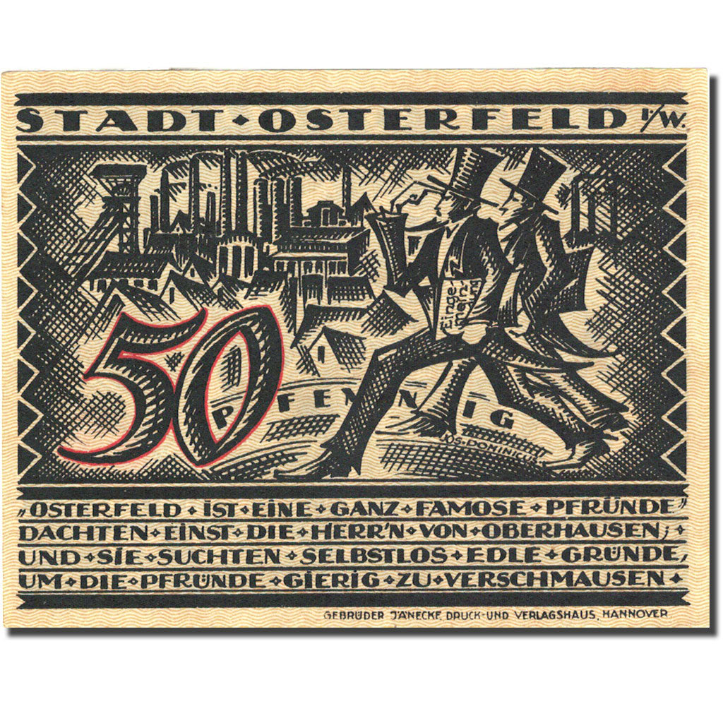 Billet, Allemagne, Osterfeld, 50 Pfennig, personnage, 1921-12-15 SPL Mehl 1033.1