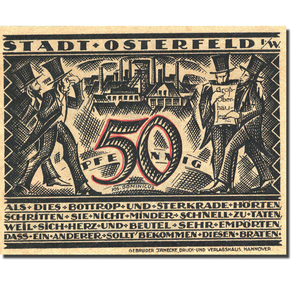 Banknote, Germany, Osterfeld, 50 Pfennig, personnage 1, 1921 UNC(63) Mehl 1033.1