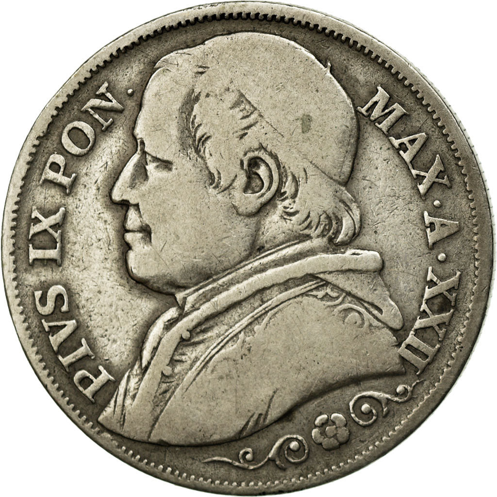 Coin, ITALIAN STATES, PAPAL STATES, Pius IX, 2 Lire, 1867, Roma, VF(30-35)