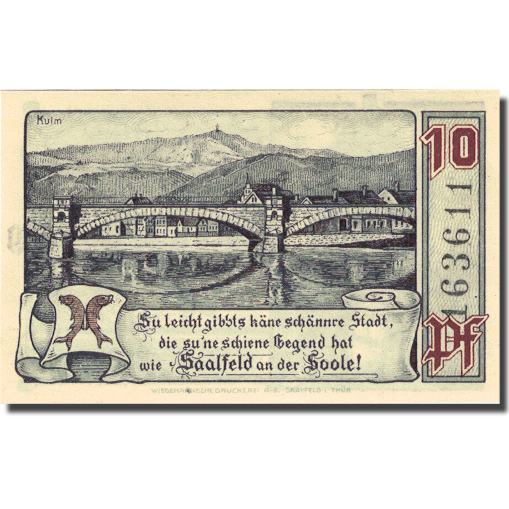 Banknote, Germany, Saalfeld, 10 Pfennig, pont 1921-04-01 UNC(63) Mehl 1155.1a