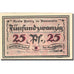 Banknote, Germany, Pyritz, 25 Pfennig, personnage, 1921 UNC(63) Mehl 1082.1a