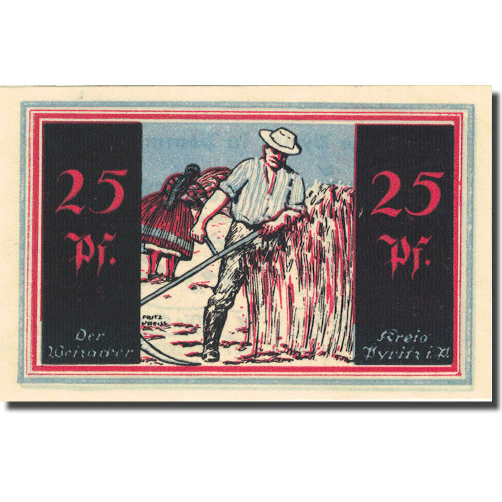 Banknote, Germany, Pyritz, 25 Pfennig, personnage, 1921 UNC(63) Mehl 1082.1a