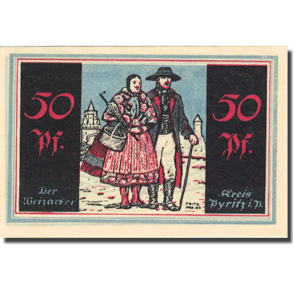 Banknote, Germany, Pyritz, 50 Pfennig, personnage 1, 1921 UNC(63) Mehl 1082.1a
