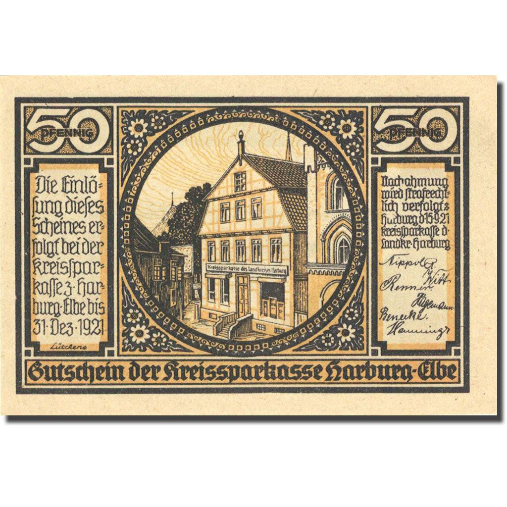 Billet, Allemagne, Harburg, 50 Pfennig, route, 1921, 1921-12-31, SPL Mehl 580.1a