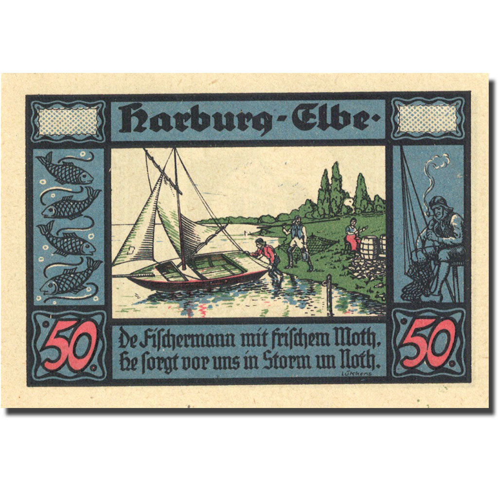 Banknote, Germany, Harburg, 50 Pfennig, bateau, 1921 UNC(63) Mehl 580.1a