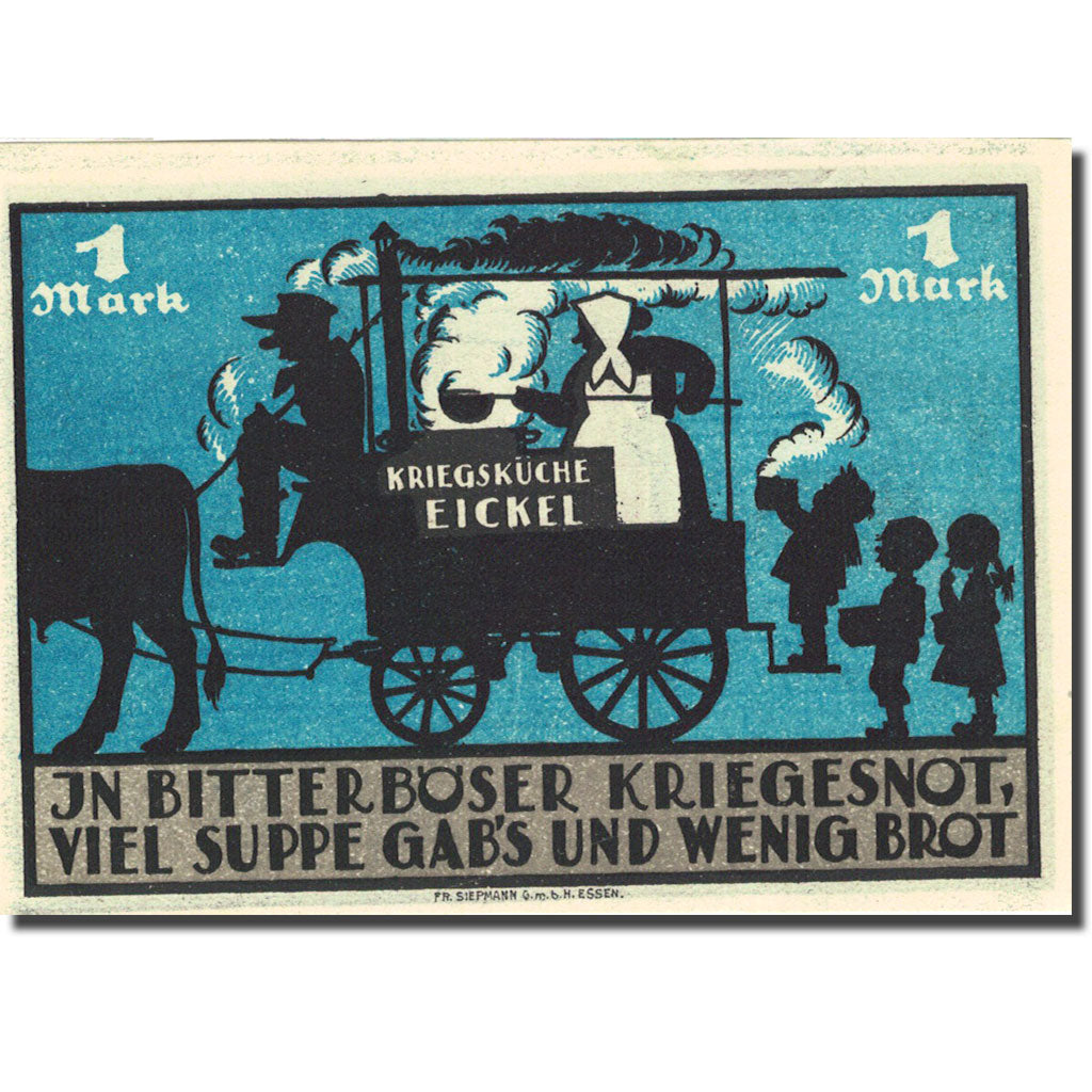 Banknote, Germany, Eickel, 1 Mark, personnage, 1921 UNC(63) Mehl 314.1a