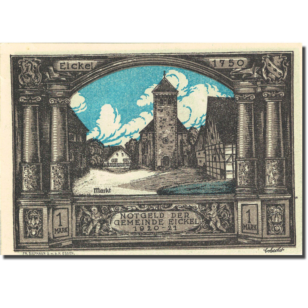 Banknote, Germany, Eickel, 1 Mark, Eglise, 1921 UNC(63) Mehl 314.1a