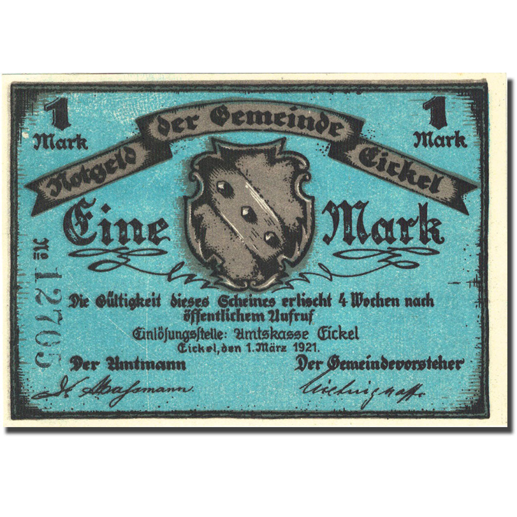 Banknote, Germany, Eickel, 1 Mark, château 1921-03-01, UNC(63) Mehl 314.1a