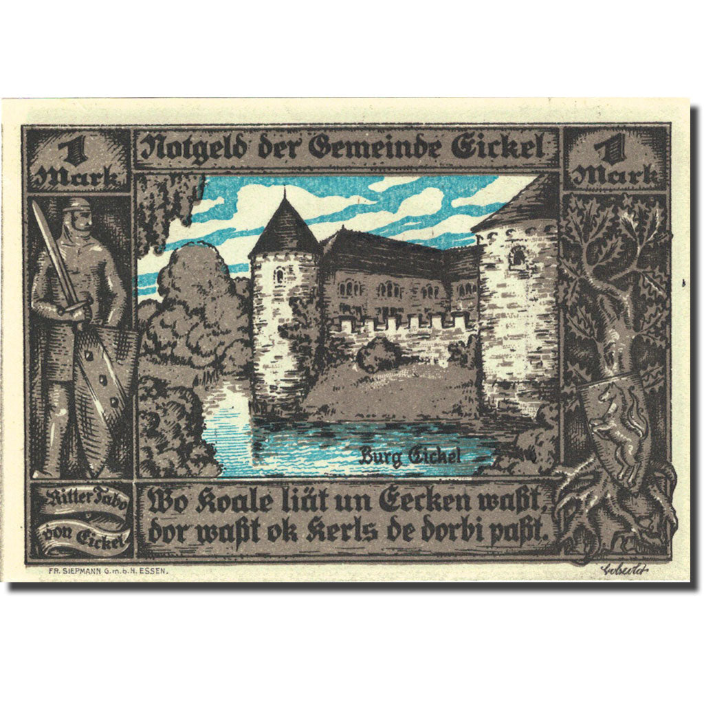 Banknote, Germany, Eickel, 1 Mark, château 1921-03-01, UNC(63) Mehl 314.1a
