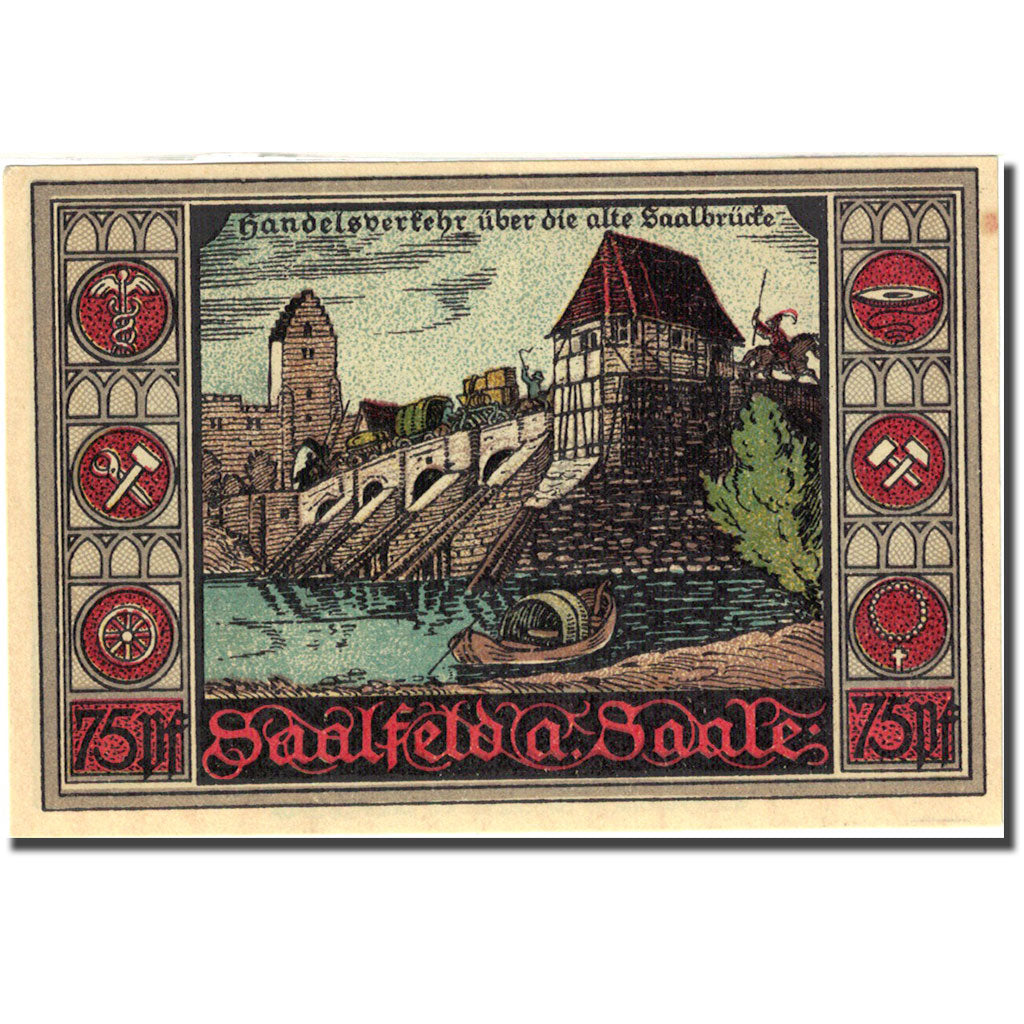 Banknote, Germany, Saalfeld, 75 Pfennig, château, 1921 UNC(63) Mehl 1155.5b