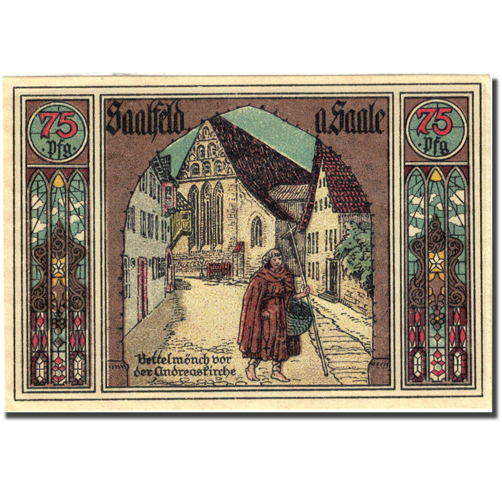 Banknote, Germany, Saalfeld, 75 Pfennig, Eglise, 1921 UNC(63) Mehl 1155.5b