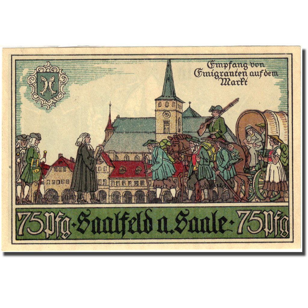 Banknote, Germany, Saalfeld, 75 Pfennig, Eglise 1, 1921 UNC(63) Mehl 1155.5b